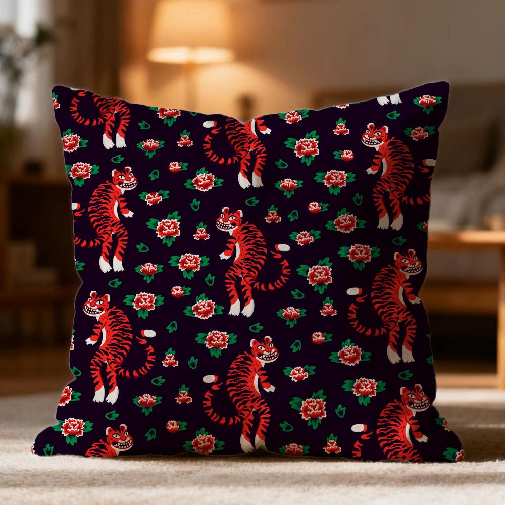 Fashion Tiger Cushion Cover Soft Washable Pillow Case Multi-Scene for Couch Bed Travel Office Use
