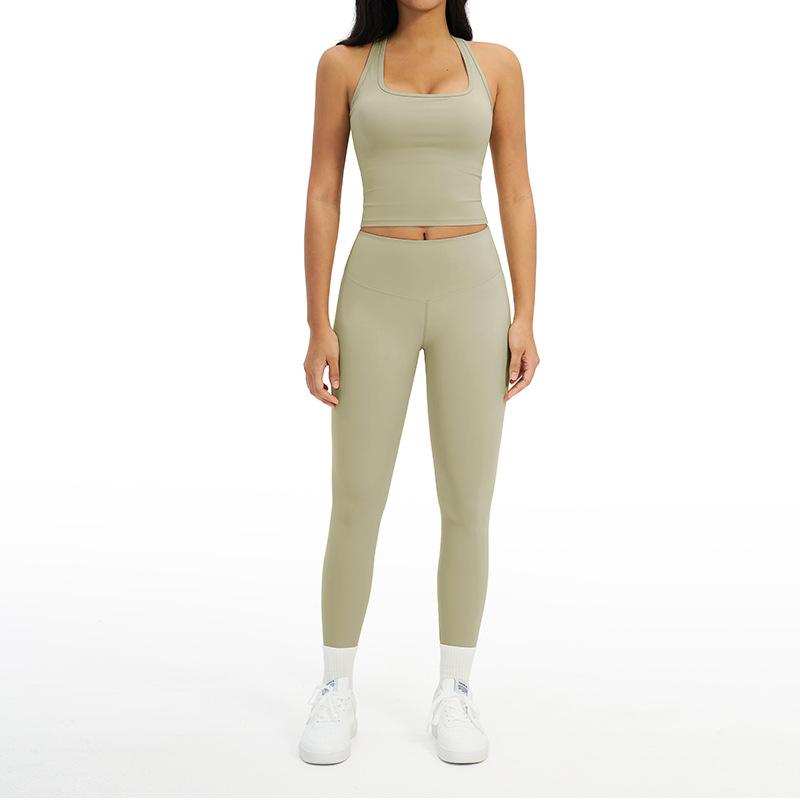 JYL Tight Vest Pants Two Piece High Waist Hip Lifting Outfit S поле серого