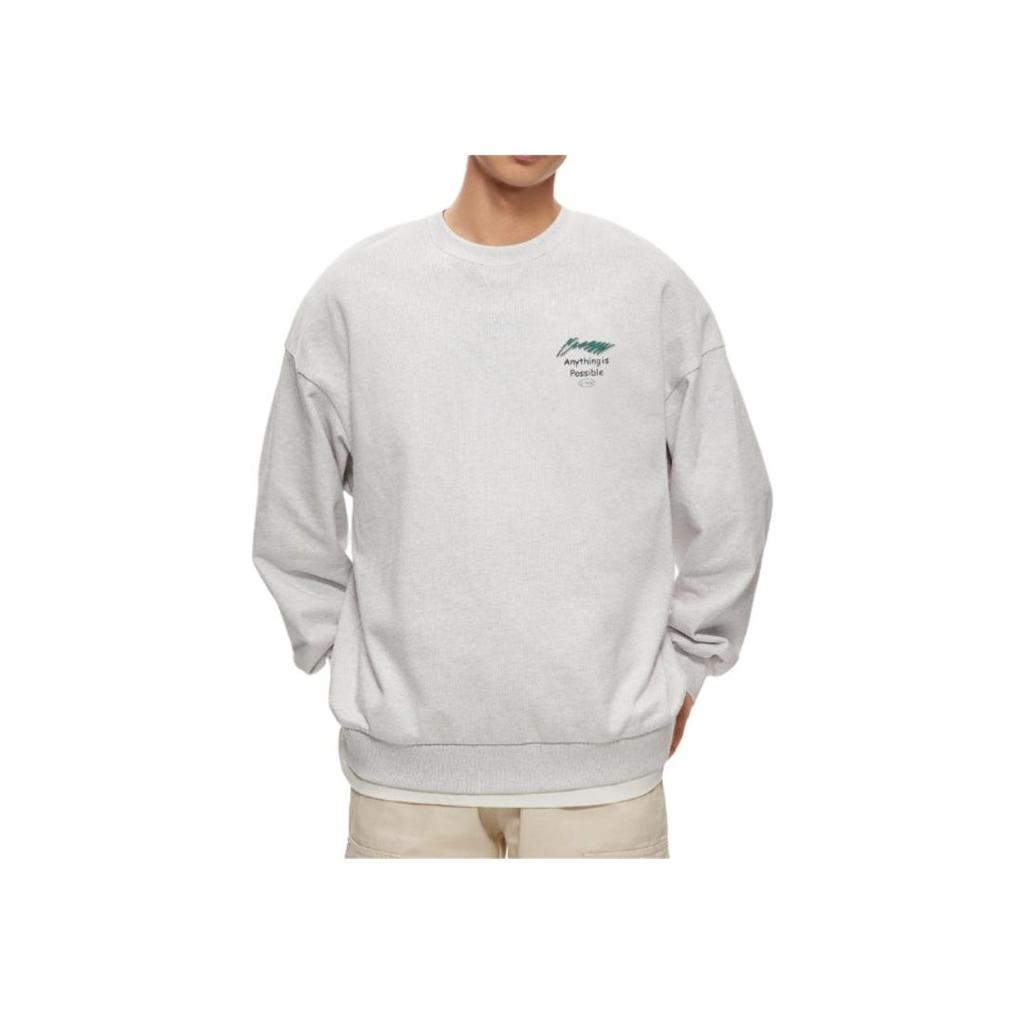 Li Ning Sports Fashion Series Brand Logo Anti-Static Fleece Warm Versatile Casual Loose Crew Neck Sweatshirt Unisex Sweatshirt AWDU981-7