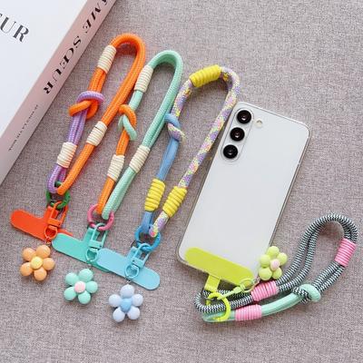 Y2k Korea Ctue Flower Candy Color Phone Lanyard Simplicity Short Phone Strap Pearl Style Phone Chain Bracelet Phone Accessories