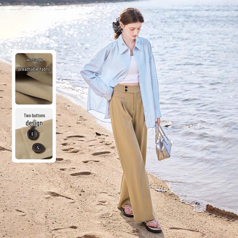 Women s Straight Wide-Leg Casual Pants L