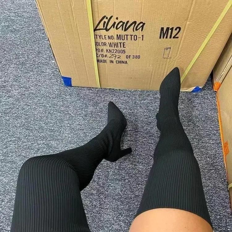 Kobiety Wysokie Kozaki Jesień Zima Kozaki za Kolano Wysoka Jakość Elastyczne Skarpety Kozaki Impreza Seksowne 9cm Obcas Buty Damskie Botas Mujer