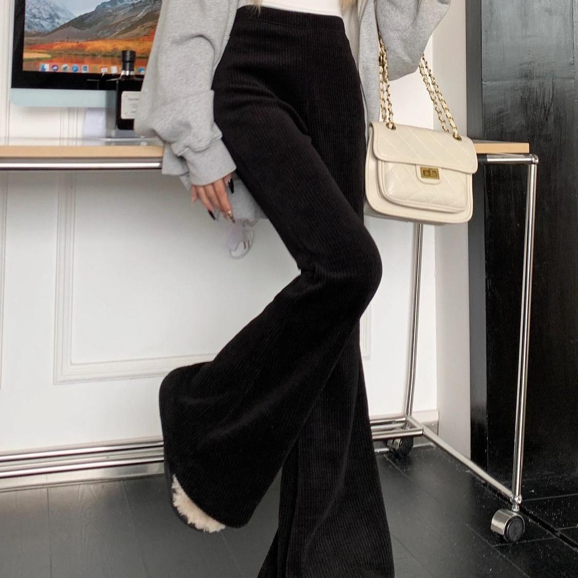 

Вельветовые расклешенные брюки для женщин, новый осенне-зимний стиль, ретро, с высокой талией, облегающие, однотонные, повседневные брюки y2k для женщин S