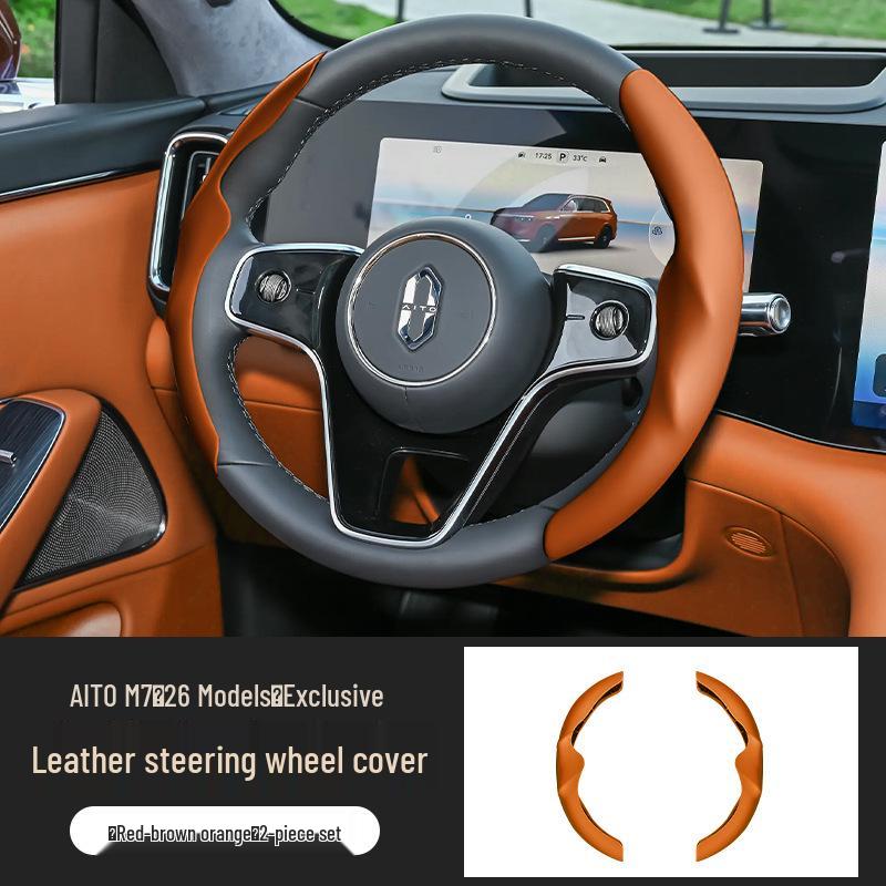 AITO M7 Leather Anti-slip Steering Wheel Cover - All-season, Semi-enclosed, Fits 26 Models 26 AITO M7 Exclusive