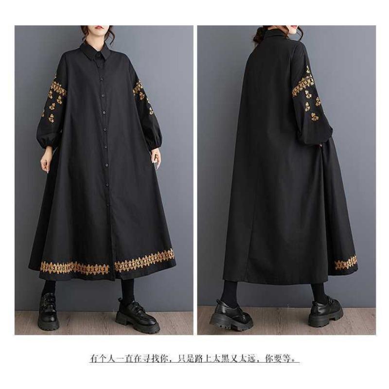 Loose Plus Size Splicing Casual Simple Embroidery Sweet Long Sleeve Dresses