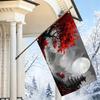 2D Flat - 2D Flat - 1pc 2D Flat, Decorative Banner, Oriental Ink Style Red Maple Leaf And Ancient Temple Landscape Flag, Abstract Artistic Intention W