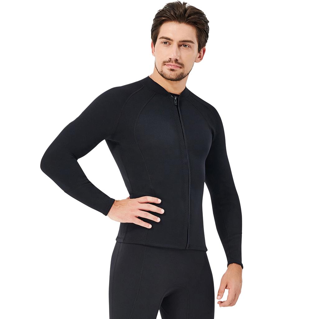 2mm Neoprene Men Women Diving Top with Front Zipper Wetsuits Jacket Long Sleeves Wetsuit Top for Snorkeling Scuba Diving Surfing Water Sports Swimming