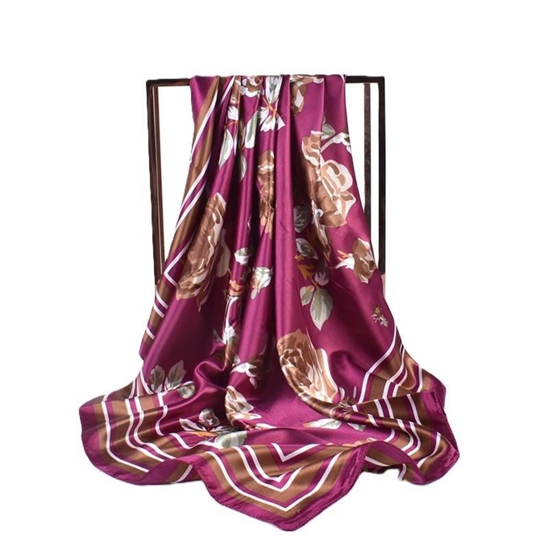 New retro rose printing 91 imitation silk square scarf female foreign high-end temperament silk scarf