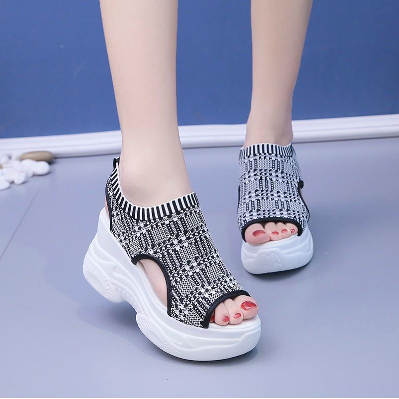 Women's Sandals Summer Wedge Heel Elastic Cloth Cover Foot Ladies Sandals Thick-soled Fashion Trifle Elevation Casual Shoes
