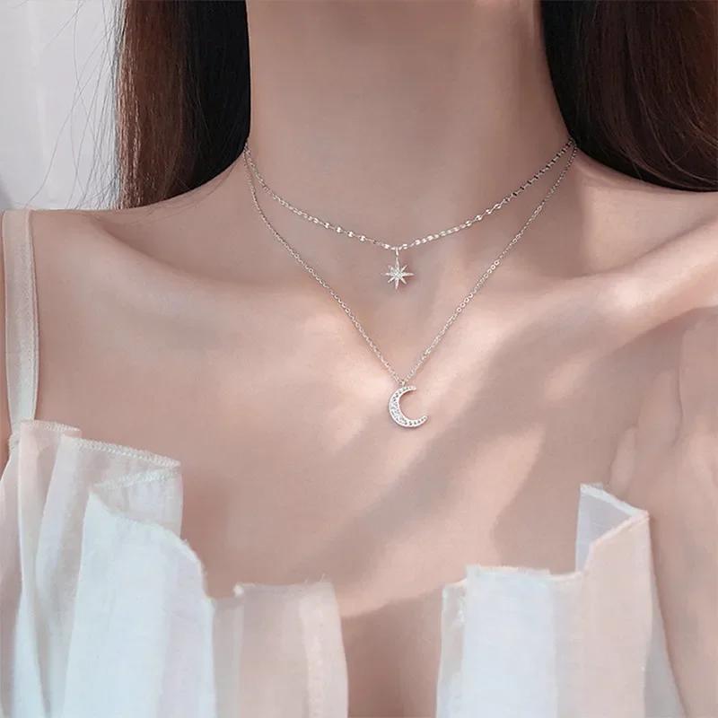 New Elegant Silver Color Shiny Butterfly Necklaces Ladies Exquisite Double Layer Clavicle Chain Necklace Jewelry Gift