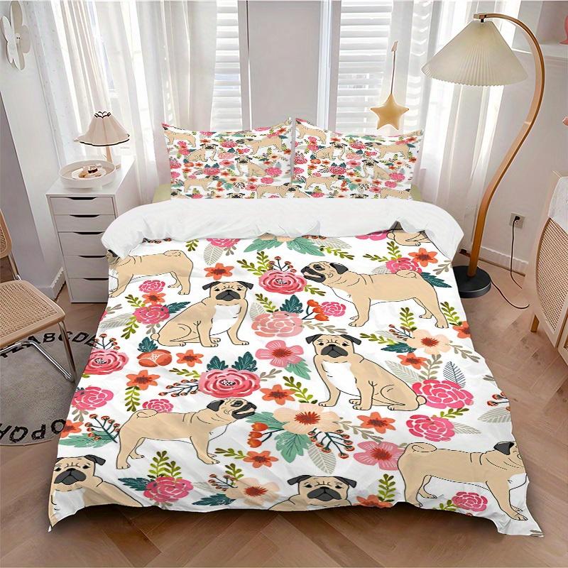 3pcs Pug Pattern Bedding Set, Suitable for Bedroom Decoration, (Includes 1 Duvet Cover And 2 Pillowcases, Quilt Not Included) Yy250822154