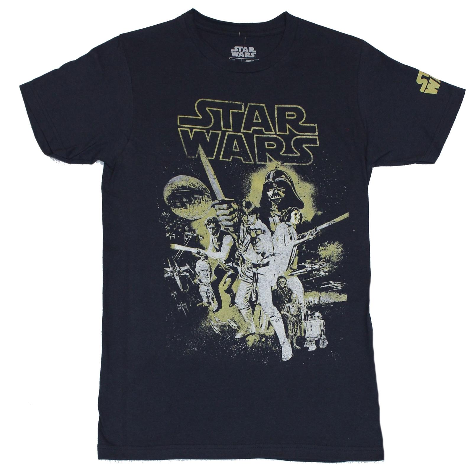 Star Wars Mens T-Shirt - Gold & White Outlined Distressed New Hope Image M