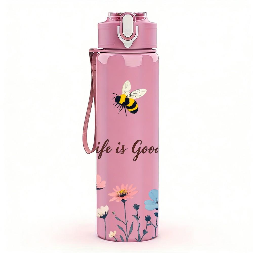 1PC Bee Daisy Flower 750ml Color Plastic Sports Water Bottle Leakproof Flip Straw Lid Suitable for Sports Office Home Use