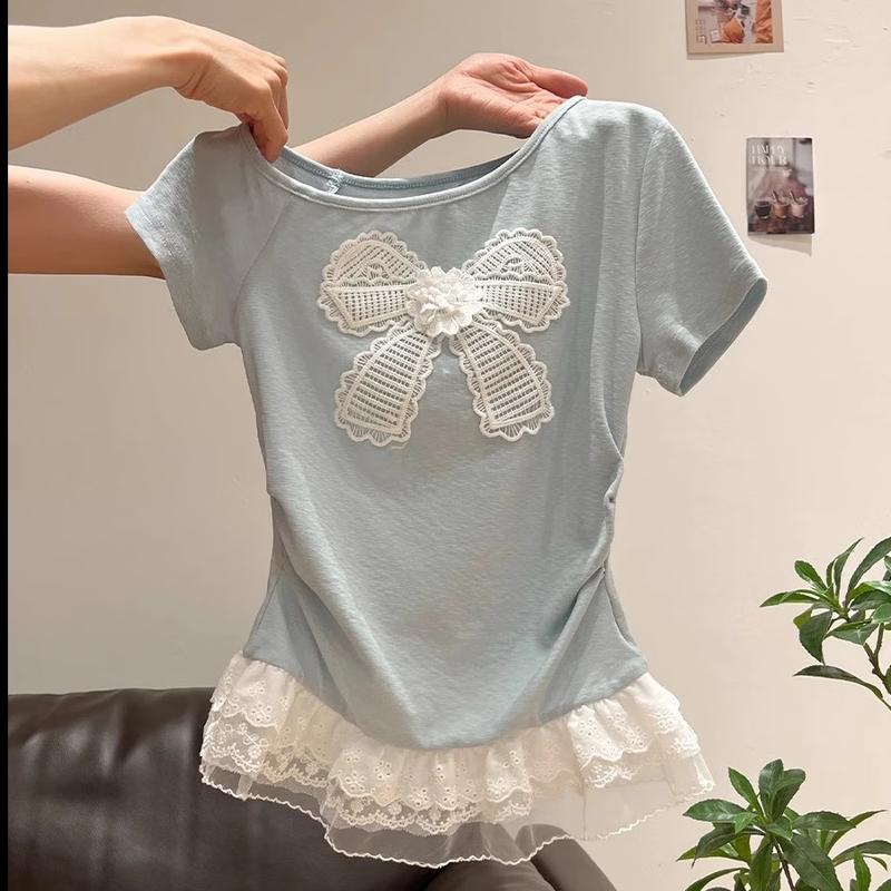 

La Chapelle Women s Slim Fit Lace Bow T-Shirt L