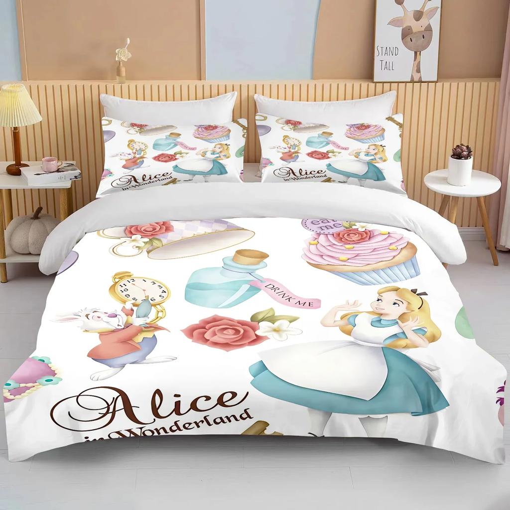 Alice In Wonderland Bedding Set Cartoon Baby 3 Pieces Set Bed Set King Size Pillowcase Adult Bed Cover Bedroom Bed Set Duvet