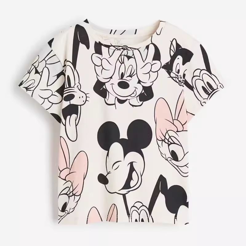 Girl Milky White Short Sleeve T-shirt Baby Mouse Tops Children s Summer Clothing Children Pure Cotton Half Sleeve Bottoming Shirt Trendy T Milky White Size 140 Recommended Height 130-140cm