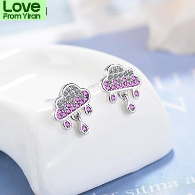 Boucles d'oreilles nuage goutte de pluie en argent sterling 925 mignonnes charmantes mosaïque zircon pour femmes amie cadeau Oorbellen S -E780