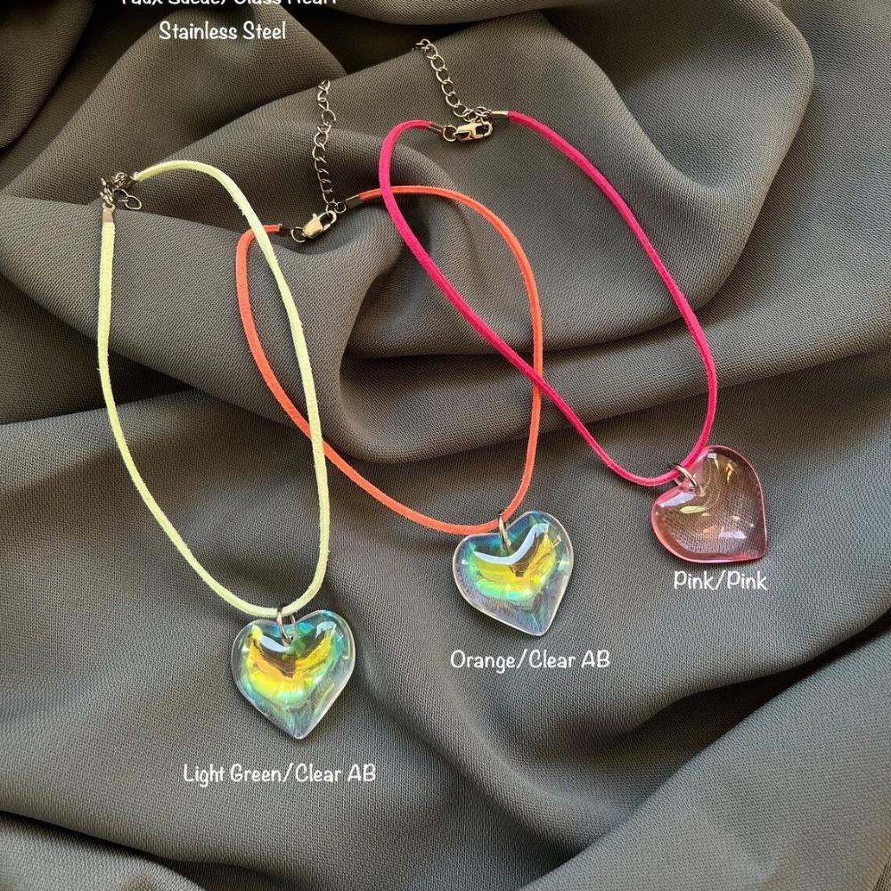 Y2K Gothic Colorful Stereo Heart-shaped Glass Crystal Pendant Adjustable Chain Necklace for Women Trend Charm Jewelry Accessory