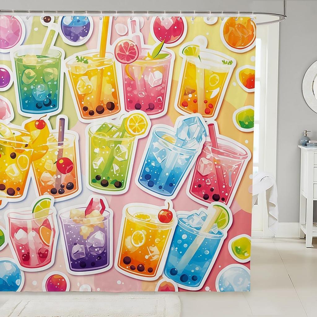 Ramen Noodle Shower Curtain Set Bathroom Decor for Kids Girls Boys,Japanese Style Bathroom Set Funny Food Fabric Shower Curtain