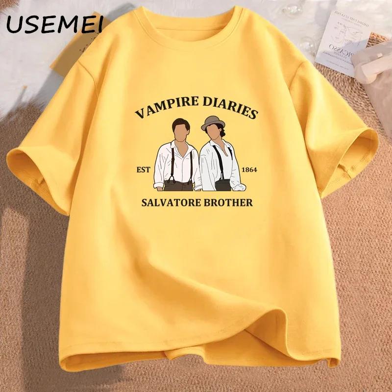 The Vampire Diaries T-shirts for Women Mystic Falls Virginia Salvatore Brother 1864 T Shirt Fall Damon Women Clothing