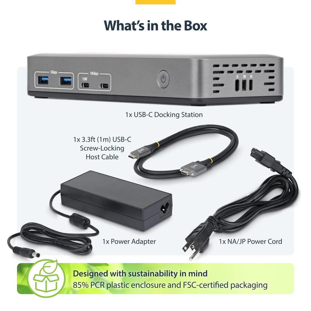 Stație de andocare StarTech cu porturi USB și LAN Dual 4K 60Hz 100W pentru Windows USB-C HDMI, Hub, LAN, (196N-USBC-DOCK)