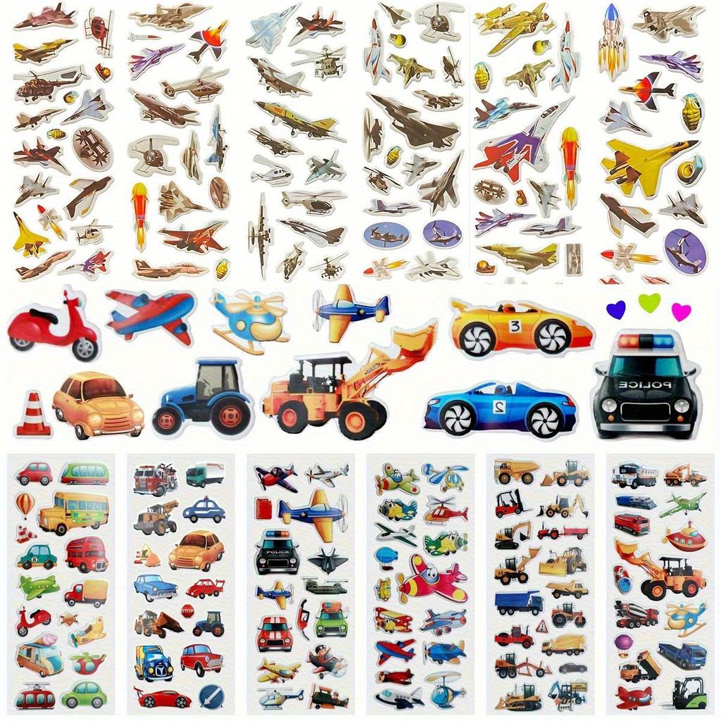 12pcs Vehicle Stickers Cars Fire Trucks Traffic Construction Buses Airplane Rocket and More 3D Puffy Stickers for Living roomZSY