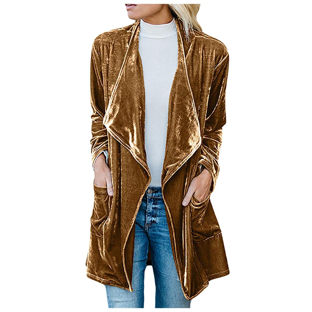 Women's Fashion  And Winter Cardigan Jacket Gold Velvet Mid-Length Windbreaker