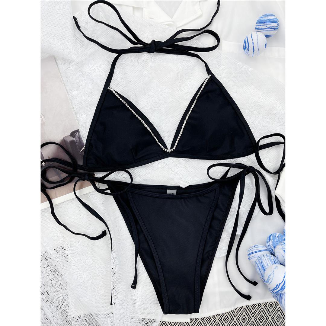 

Блестящие стразы цепочка бразильский бикини женский купальник женский купальник из двух частей бикини комплект купальный костюм купальный костюм S чёрный