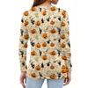 Haut T-shirt Décontracté Mode Femme Imprimé Halloween Col en V Bouton Bordure Manches Longues