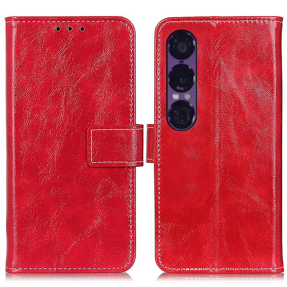 

For Sony Xperia 1 VII Case Wallet Leather Phone Cover Crazy Horse Texture Red