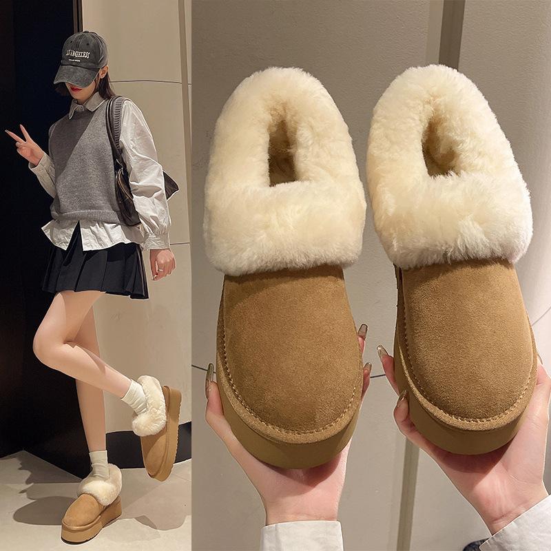 Women's fashion lightweight soft sole winter warm one-step fur one snow boots padded lining non-slip casual sports cotton boots fur shoes