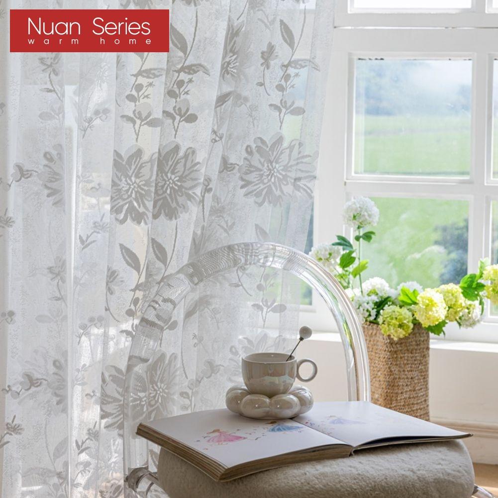 1PC Nuan Series Fresh Summer Style Floral Embroidered Sheer Curtain, Light‑Filtering Tulle for Living Room Bedroom Home Decor