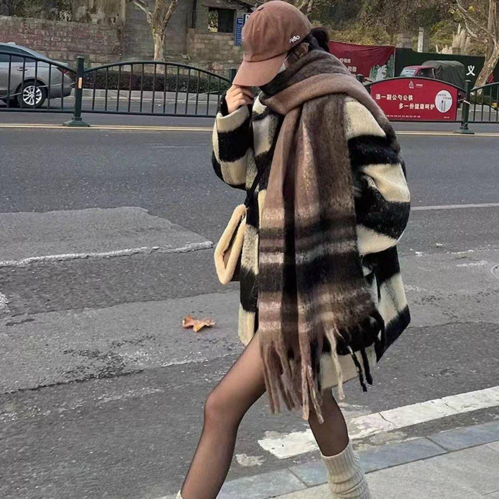 Rainbow Color Long Tassel Scarves Windproof Woemn Wrap Shawls Fashion Winter Mohair Scarf