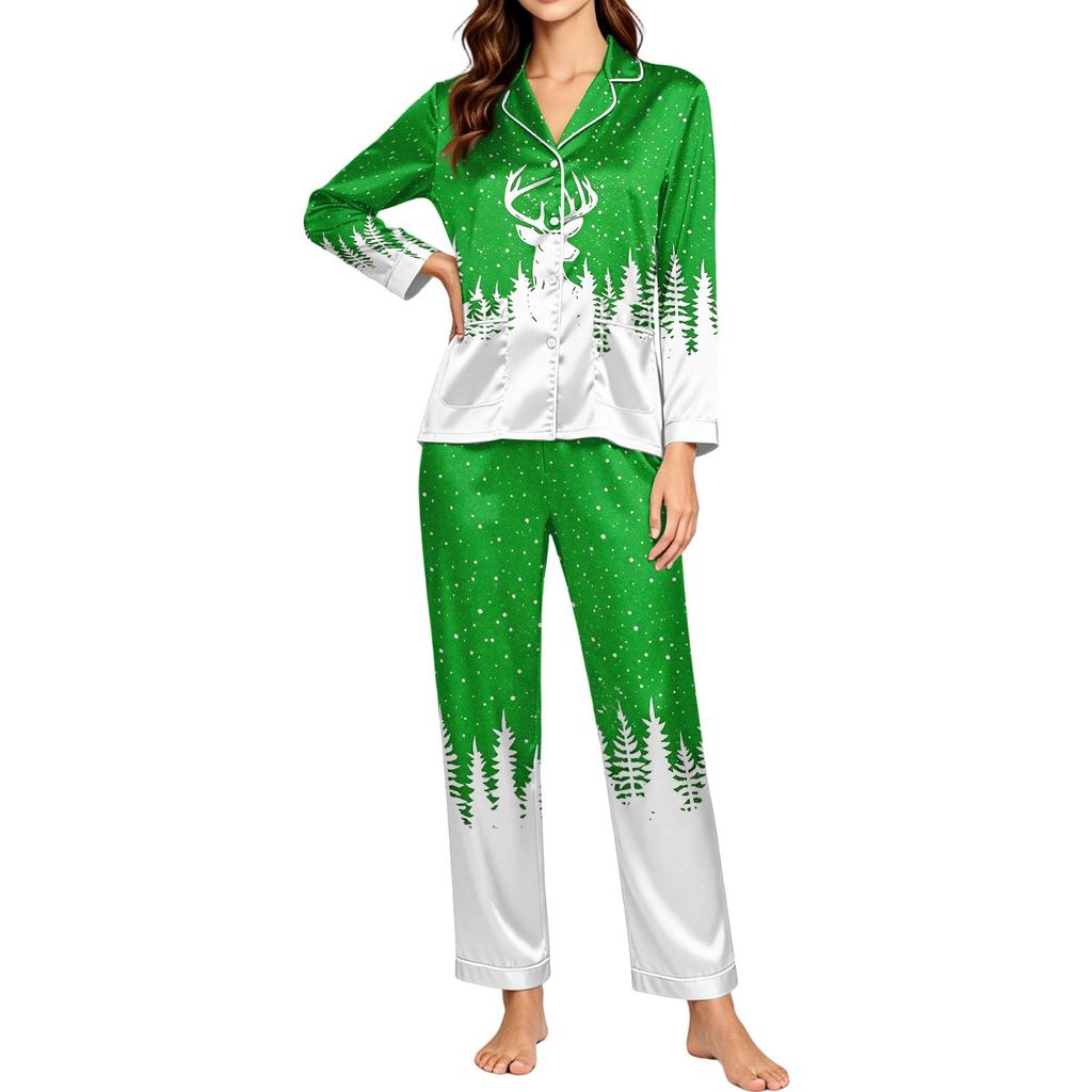 Women's Christmas Print Long Sleeve Pajamas for Holiday Lounging and Relaxing at Home