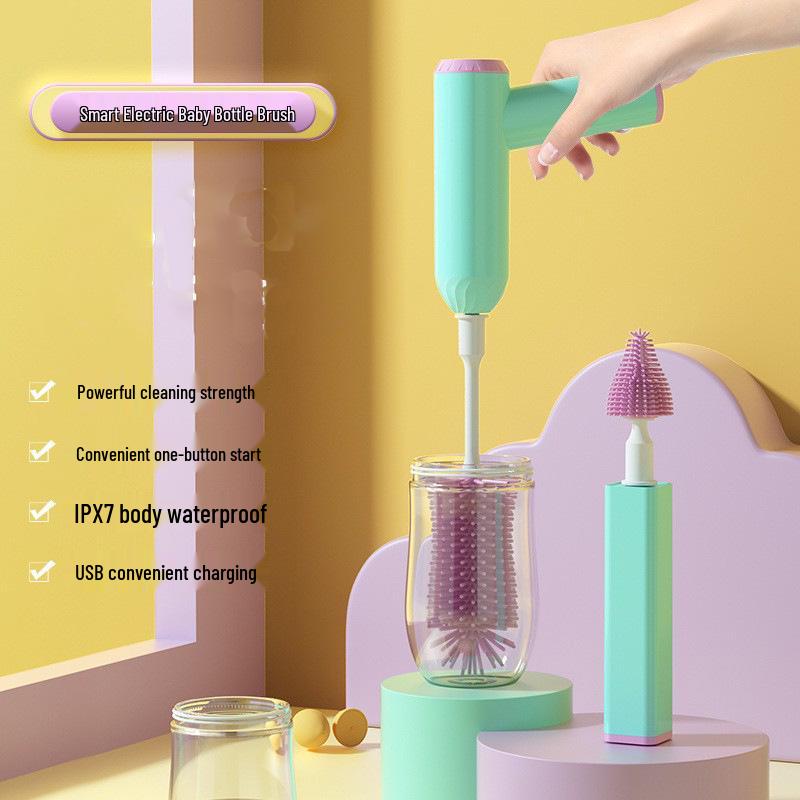 Long-lasting Electric Baby Bottle Cleaning Brush with Food-Grade Bristles for Powerful and Efficient Cleaning - A Must-Have for Moms and Babies.