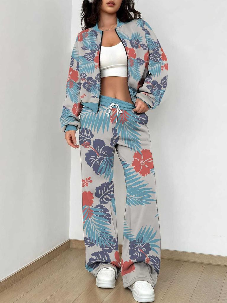 Splicing Autumn and Winter New European and American Fashion Sense Women's Clothing Floral Printing Suit Women