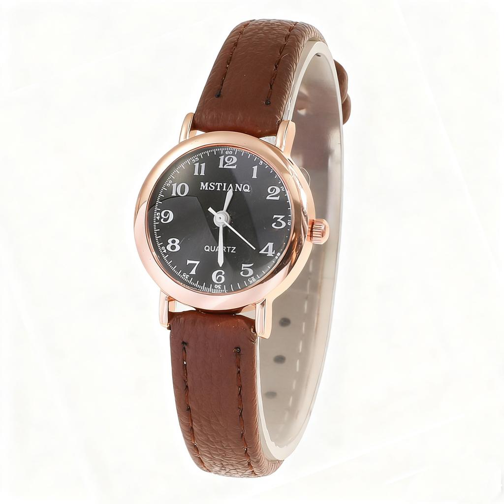 Simple Retro Round Alloy Dial Leather Strap Women's Quartz Watch, Suitable for Everyday Wear, Christmas and Thanksgiving Gifts