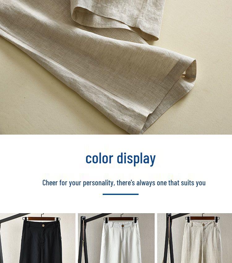 Women's High Waist Wide Leg White Linen-Cotton Pants - Korean Style, Slimming, Loose Fit, Straight Leg