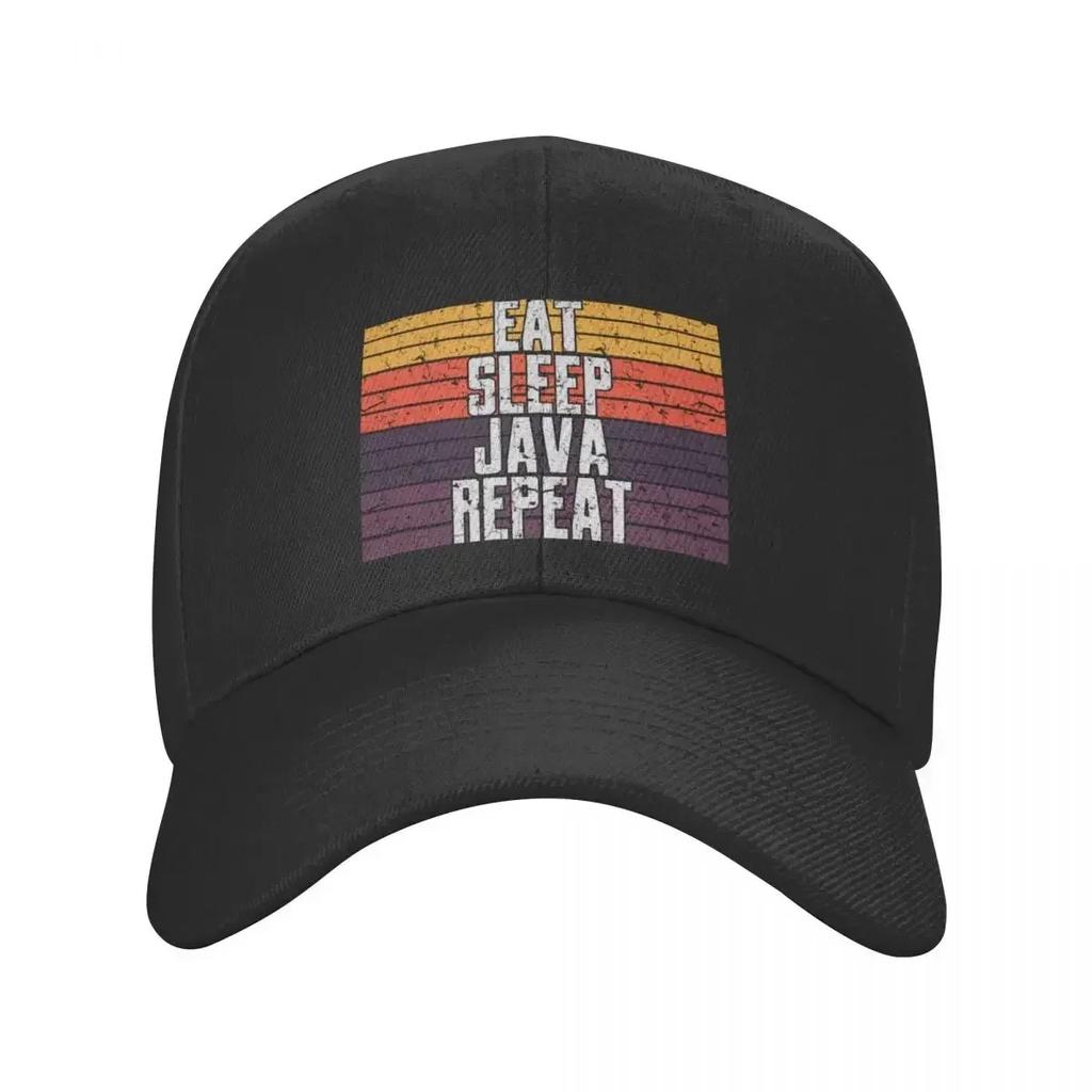 Retro Sunset  Eat Sleep JAVA Repeat  Programmer Humor  JAVA Programming Language Baseball Cap