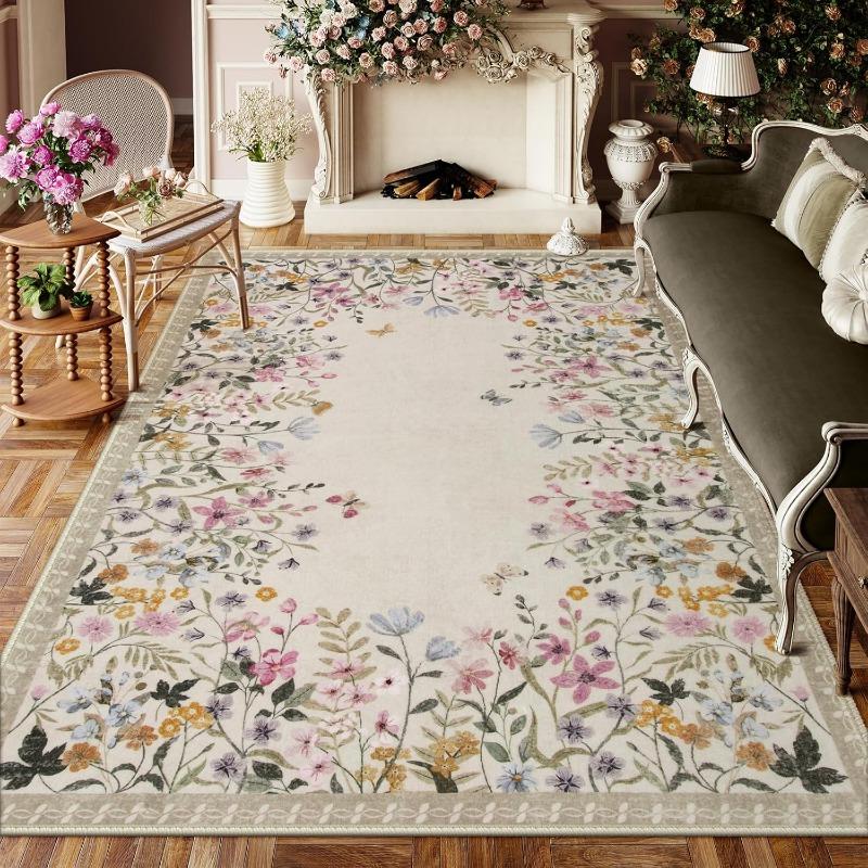Rug For Bedroom Floral Print Area Living Room Carpet Non-Slip Machine Washable Floor Mat Soft Bedside Rugs Tapis Alfombra