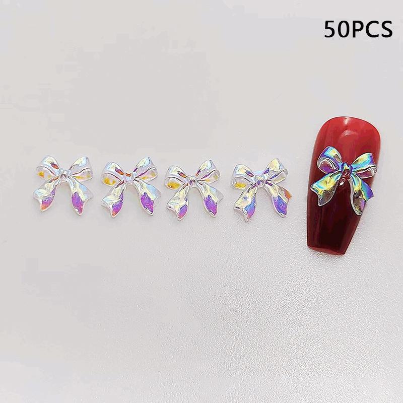 

50Pcs/Bag 3D Bowknot Nail Art Decoration Colorful Aurora Super Fairy Bow Nail Art Charms Girl Diy Manicure Accessories белый