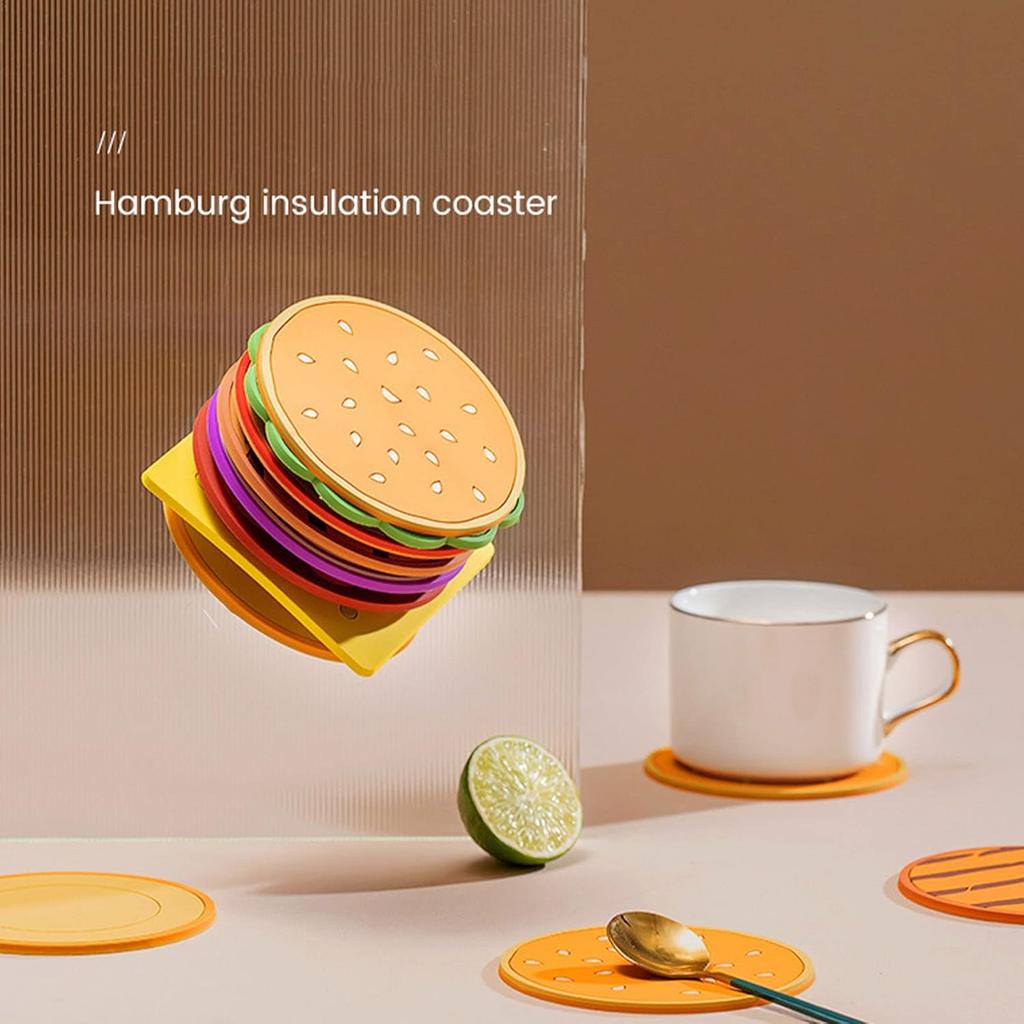 8pcs Hamburger Coaster Waterproof Coasters PVC Drink Coaster Non-Slip Cup Mat Hamburger Shape Coasters Heat Insulation Cute Pattern Coasters Holiday