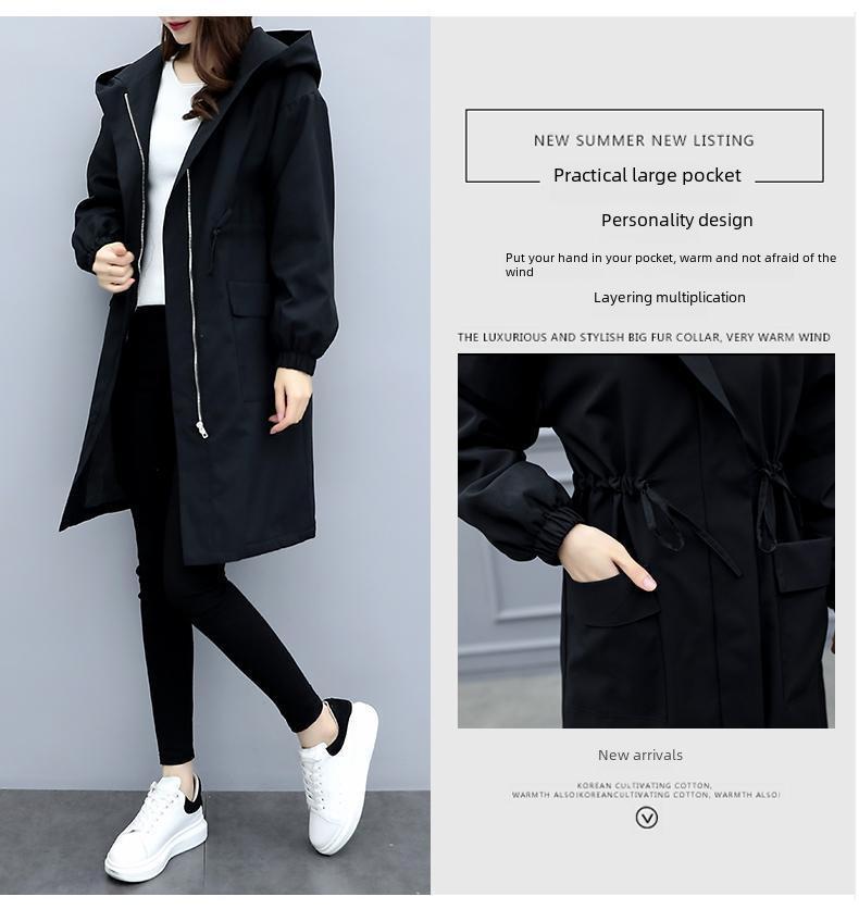 Geacă de vânt groasă de pluș cu glugă pentru femei: Mediu/Lung, Croială Largă & Slim, Stil Coreean, Mărime Mare, Iarna 2025