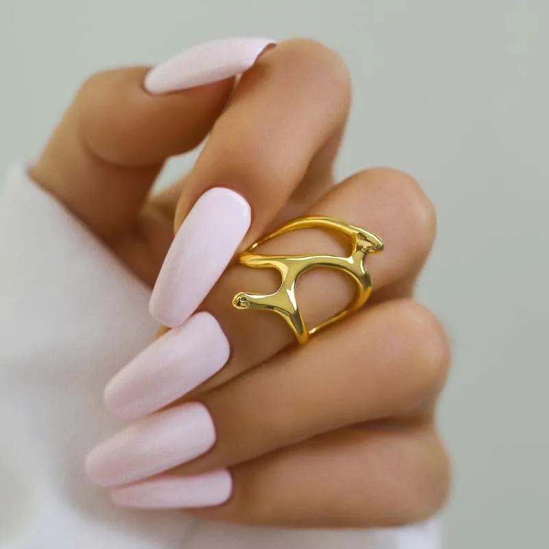 

Vintage Punk Gold Color Irregular Open Rings for Women Man Simple Metal Hollow Geometric Adjustable Finger Rings Party Zircon