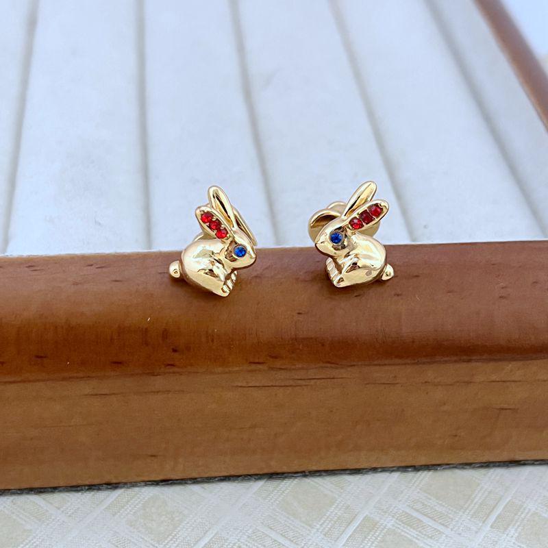 Glossy Metal Rabbit Stud Earrings - Minimalist, Cute, Light Luxury