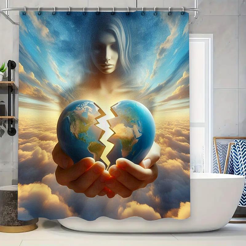 Divine Earth Heart Shower Curtain - Waterproof, Mildew-Resistant, Machine Washable For Spiritual Bathroom Decor