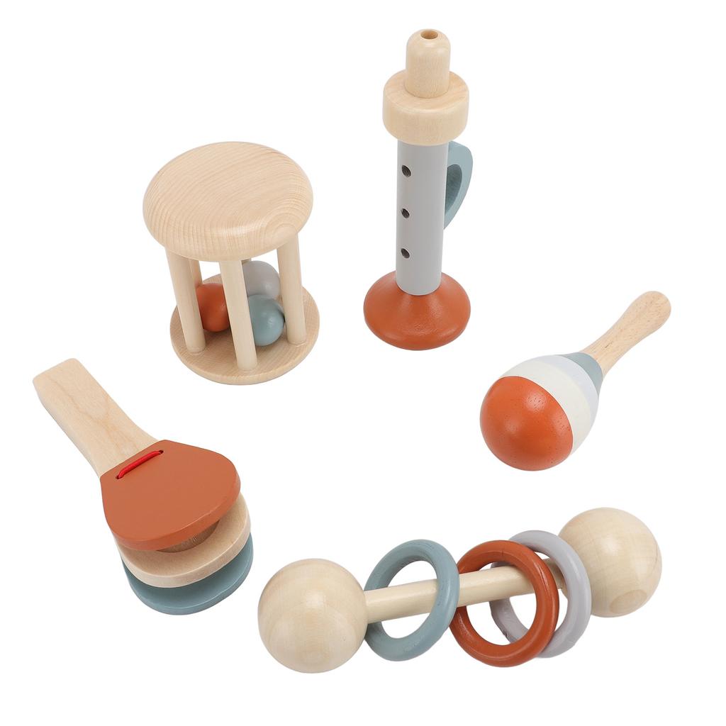 5pcs Wooden Musical Instrument Toy Cage Bell Baby Rattle Toy Early Educational Percussion Instrument