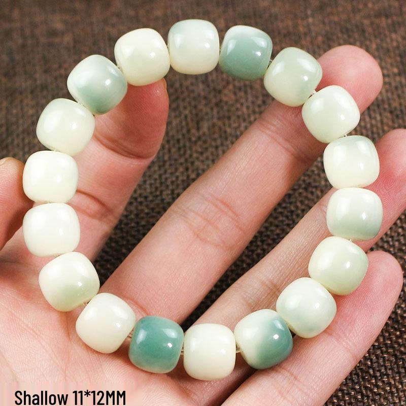 

White Jade Floating Flower Bodhi Root Bracelet - Soft, Icy, Unisex Buddhist Beads for Students and Couples