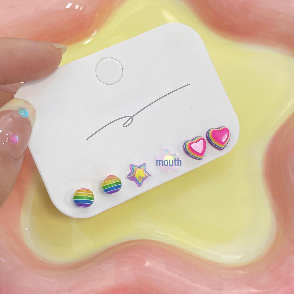 Colorful Star Candy Earrings - Silver Needle Resin Design for Women