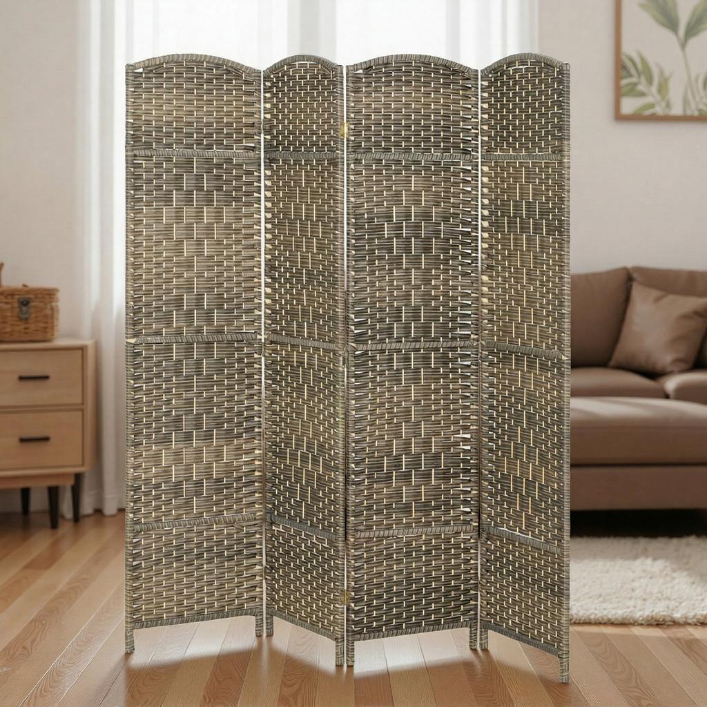 Wooden Room Divider, 4-Panel Folding Screen, 180 x 180 cm, Dark Oak